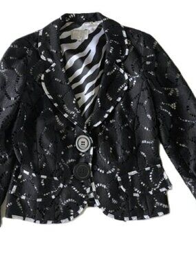 Albert Makali Black & White Lace Blazer Jacket Size 10